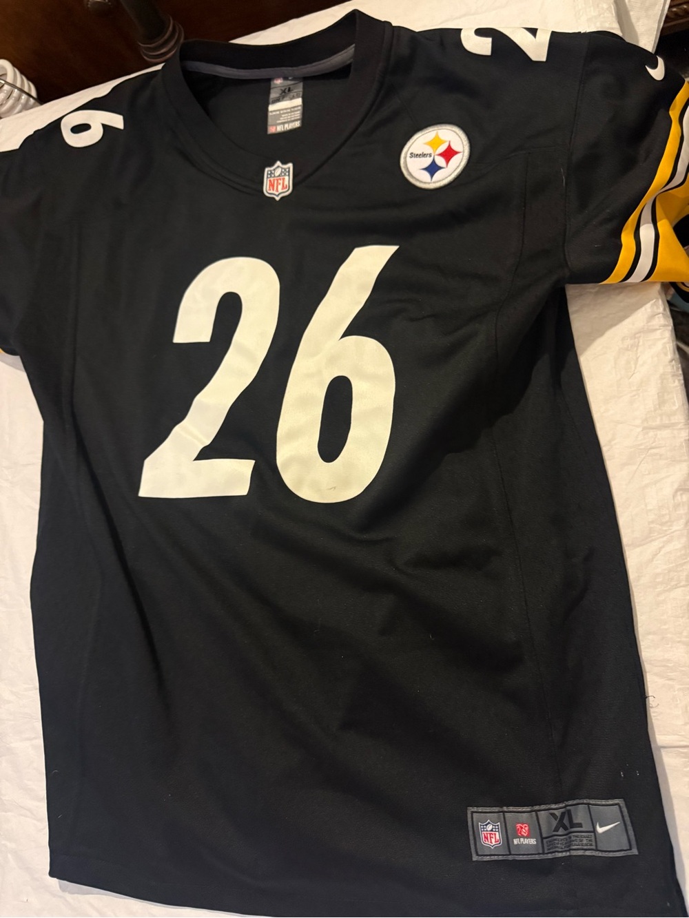 Nike Black Pittsburgh Steelers Kids Jersey #26 with Yellow Sleeve Striping